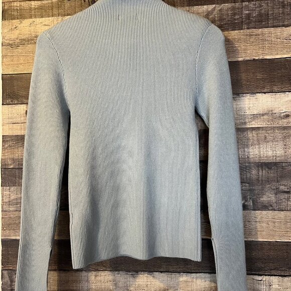 NWT Böhme Light Blue Ribbed Mock Neck Sweater S Minimalist Quiet Luxury - Picture 2 of 5